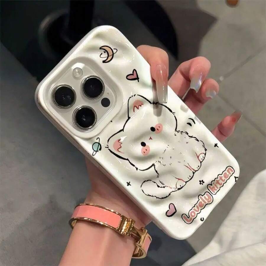 Teléfono Lindo estilo británico premium, nuevo patrón de meteorito, teléfono estético, diseño lindo, resistente a rayones, liviano, propietario, amante - Blanco - Ver 1