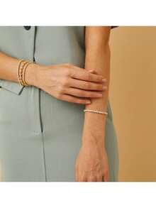 MDFUN 1 Peça Conjunto de Pulseira de Pedra de Zircônia Dourada Fashionable & Versátil de 4,0 mm + Brincos de Árvore da Vida de Coração Oco de Zircônia, Adequado para Uso Diário de Mulheres, Presente de Natal