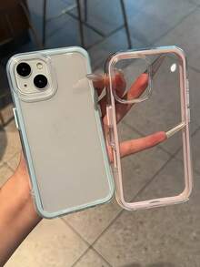 高端质感的智能时尚手机壳，三合一加厚硬质材质，炫彩纯色边框，个性创意粉色、白色、黑色、蓝色、绿色，极简简约防摔全覆盖透明感炫彩手机壳兼容防水防震防摔防刮 - 藍色 - 查看 10