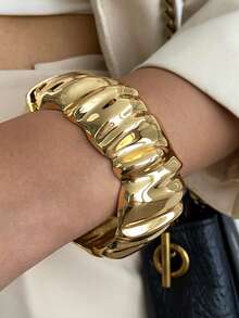 1件/3件/套 几何夸张镂空大水滴金属开口手镯，奢华，适合婚礼、派对、度假、日常休闲、街拍、假日派对、女士、情侣、节日、生日等场合，百搭熔岩不对称条纹手镯礼品 - 手鐲 - 查看 3