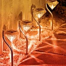 4-Pack Solar Diamond Path Light Strips With Flexible Pole - 8 Hours Of Lighting, Weather-Resistant Plastic With Nickel Batteries, IP44. Easy Semi-Recessed Installation For Gardens, Walkways, Patio Decoration, Outdoor Solar Lights, Garden Decor, Flashing Effect. - 亮光 - 查看 2