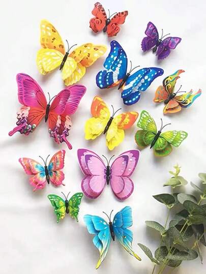12pcs/Set PVC Butterfly Sticker, Modern 3D Room Decorating Creative Butterfly Sticker For Home, Stickers, Wall Decal, Vinyl Decal For Home Decorations, Spring Decoration Items Refresh Your Home, Rama Decoration Stickers School Decor School Surprise Dormitory Decor Back To School School Supplies