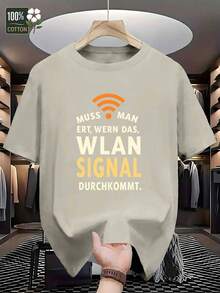 Camiseta Divertida de Tecnología Alemana para Hombres GILDAN - Diseño 100% Algodón con Texto y Símbolos en Alemán, Cuello Redondo Manga Corta, Regalo Geek Ideal Para Amantes del Computador, Corte Relajado Confortable Verano, Lavable a Maquina, Estampado Abstracto Temático Germano e Iconos De Redes - Caqui - Ver 2