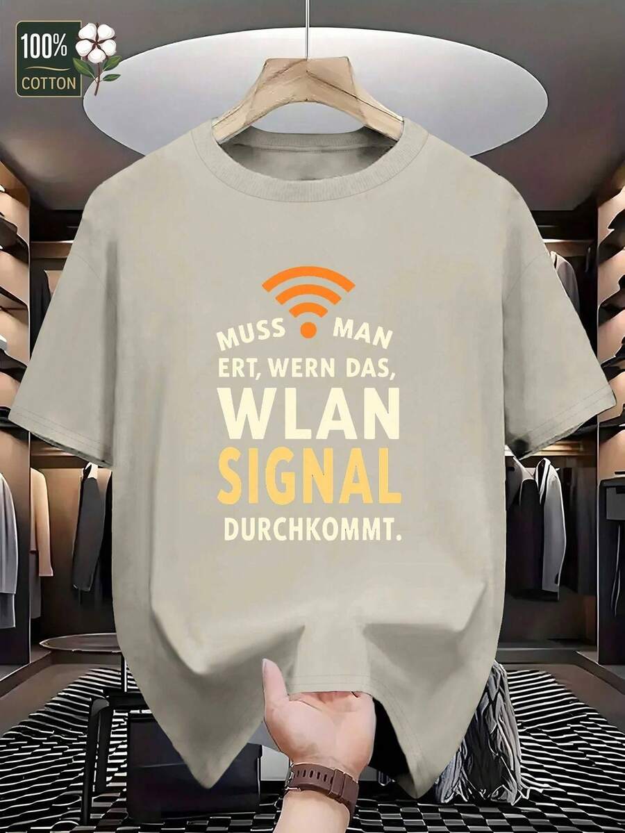 Camiseta Divertida de Tecnología Alemana para Hombres GILDAN - Diseño 100% Algodón con Texto y Símbolos en Alemán, Cuello Redondo Manga Corta, Regalo Geek Ideal Para Amantes del Computador, Corte Relajado Confortable Verano, Lavable a Maquina, Estampado Abstracto Temático Germano e Iconos De Redes