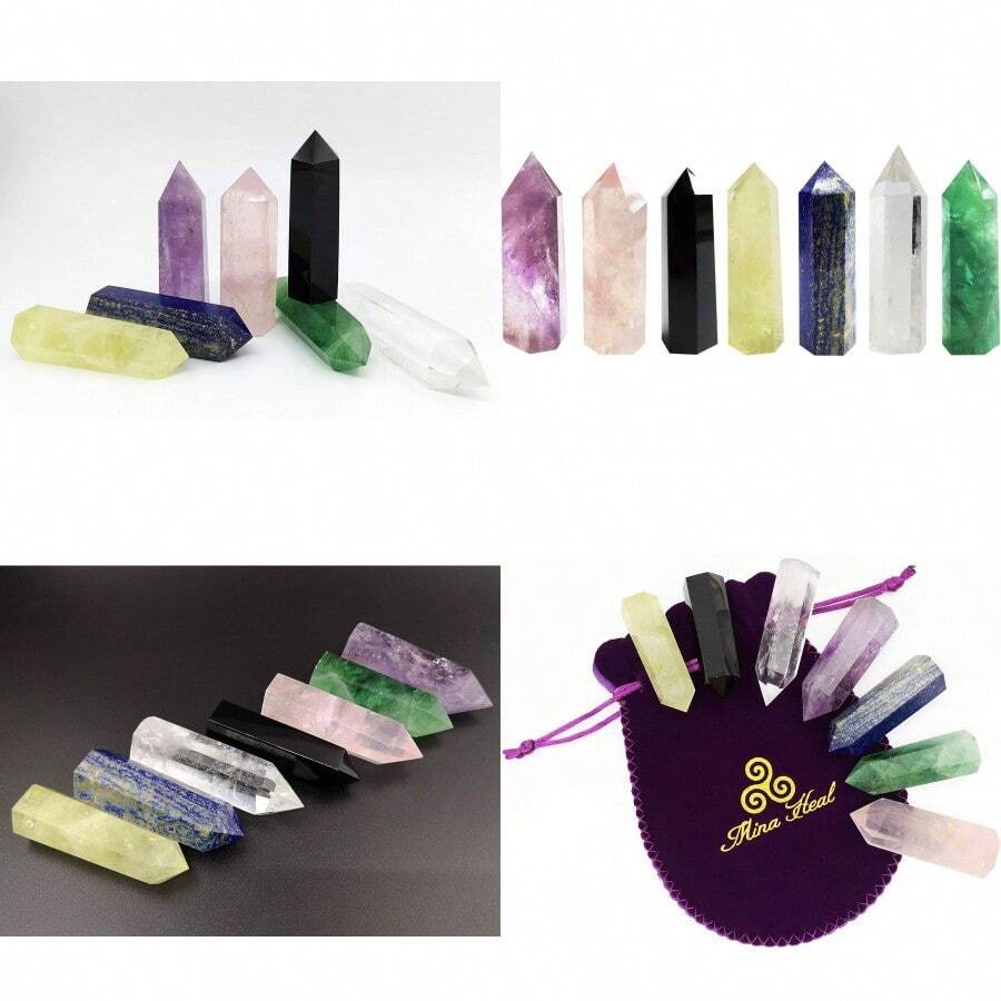 Healing Crystal Wands Point Faceted Prism Bars For Reiki Chakra Meditation Therapy Deco - Setof7 - View 1