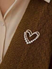 1pc Women's Zinc Alloy Vintage Suit Brooch With Hollow Out Double Heart Shape, Faux Pearl And Rhinestone Decoration Valentine's Day Valentines Dress Accessories Pin For Clothes Bag Charm School Office Accessories Shirts Jacket Jewelry Christmas Halloween Clothes Pin Funny Cute Teacher Gifts - A - View 3