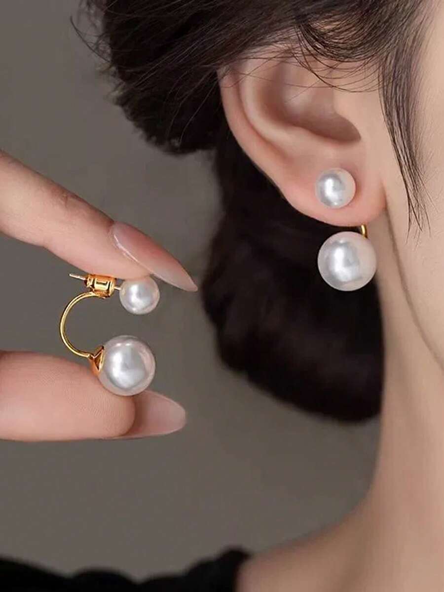 1对时尚简约白色仿珍珠耳环，设计百搭优雅，适合女性在圣诞节、情人节、婚礼、派对和日常场合佩戴。 - 彩色 - 查看 1