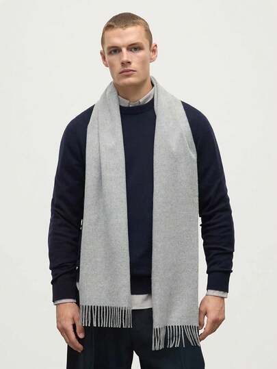 1 pièce Écharpe en cachemire de couleur unie à motif classique avec franges, châle unisexe mode décontractée coupe-vent et chaud, écharpe-couverture confortable, convient pour un port quotidien, automne/hiver