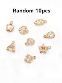 10 件合金金银水钻心形吊坠 - DIY 耳环和项链配件，爱情主题珠宝制作用品