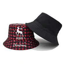 休闲卡通圣诞老人和驯鹿图案渔夫帽，Ho Ho印花，男女皆宜的圣诞派对渔夫帽 - A - 查看 6