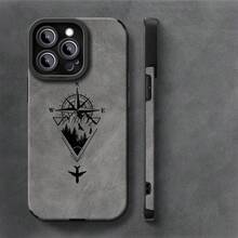 Funda de Teléfono Personalizada con Patrón Creativo de Brújula de Avión para iPhone 16ProMax/15Pro/14Plus/13/12/11/7/8Plus/X/XR/XsMax, Resistente a Impactos, Diseño de Moda, Cubierta Protectora de TPU, Cuero Sintético - Colores mixtos - Ver 4