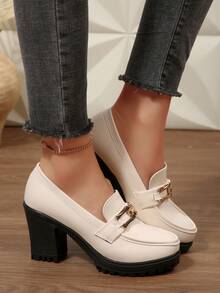 كعب سميك كلاسيكي للنساء، كعب سميك، أحذية عمل مريحة، ربيع/صيف 2025 - أبيض - مشاهدة 6