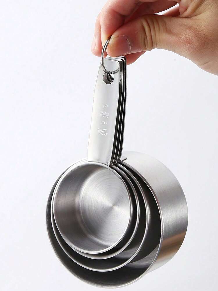 8pcs Stainless Steel Measuring Cups And Spoons Set, Coffee, Seasoning, Hotel, Baking, Kitchen Small Tools, 4 Cups And 4 Spoons - Multicolor - View 2