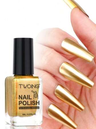  TWOING Metallic Mirror Nail Polish – Quick-Dry, Long-Lasting High Shine, Gold Semi Permanent Nail Polish,Reflective Chrome Nail Lacquer For DIY Manicure, Home Salon & Holiday Festive Nails