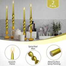Taper Candle Gold Candlesticks,10 Inch Golden Twisted Candles Long Candle Sticks Metallic Tapered Candles For Table Decor Christmas Gift Idea,3D-MT-Gold{Inchcolor_nameinch:InchGoldinch,Inchsize_nameinch:Inch9INCHinch} - 金子 - 查看 4
