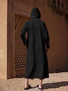Men's Middle Eastern Traditional Hooded Long Sleeve Robe - Black - View 4