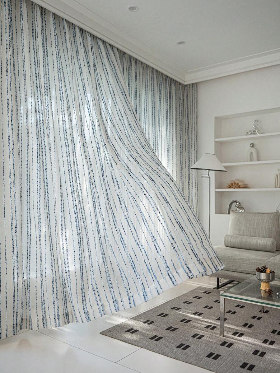 1件波西米亚彩虹糖果条纹刺绣薄纱窗帘，杆袋式设计，易于悬挂，柔软涤纶面料，彩虹条纹刺绣，多种尺寸可选，适合不同场景，适用于卧室、浴室、客厅、厨房、办公室、家居装饰。 - 彩色 - 查看 1