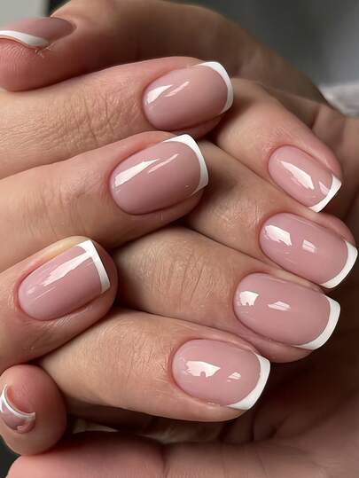 24pcs/Set Short Square Fake Nails, Cute Bride Heart-Shaped White French Pointed Fake Nails, Y2K Press-On Nail Supplies For Women