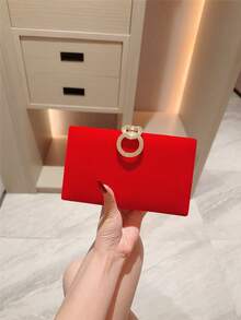 1 Túi cầm tay dạ hội hình hộp nhung sang trọng, Túi dự tiệc trang trọng có nút đính đá giả kim cương, Thích hợp cho trang phục trang trọng, dạ tiệc, vũ hội - Túi đeo chéo vuông tối giản cho dự tiệc trang trọng - Đỏ - Xem 3