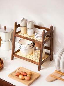 2 Layers Coffee Station Storage Rack, Bamboo Cup Holder Countertop, Kitchen Counter Rack, Tea And Coffee Bar Accessories, Matcha Rack, Cup Display, Condiment Storage Rack,Suitable For Living Room, Kitchen, Study, Bedroom And Bathroom - 棕色的 - 查看 2