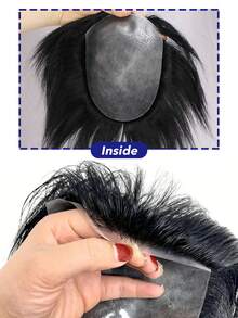 Toupee For Men, Human Hairpieces Replacement System, 0.06mm PU Thin Skin V-Looped Black Hair Male Units #1B, Thinning Balding Hair Solution Toupee Human Hair Toupee Cover 5"X7" / 6"X8" - Natural Black - View 4