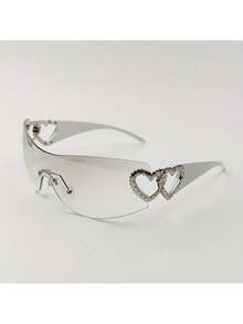 Y2K One-Piece With Heart-Shaped Decorative Frame And Wrap-Around Lenses For Women's Fashionable Eye Protection - 金紫粉紅 - 查看 10