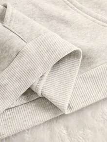 Winter Clothes For WomenL LOVE VE Leopard Print Heart Letter Pattern Casual Pullover Hoodie For Women, Solid Color Long Sleeve Pocket Dropped Shoulder Sweatshirt, Fall Clothes For Women Back To SchoolLoose And Comfortablehoodie Christmas Sweatshirt - 淺灰色 - 查看 5