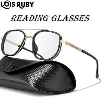 1PC Metal Frame Fashionable Color Changing Reading Glasses, Anti Blue Light Lenses, Suitable For Middle-Aged And Elderly People To Read Books, Newspapers, Mobile Phones, With Exquisite Glasses Cases, UNISEX