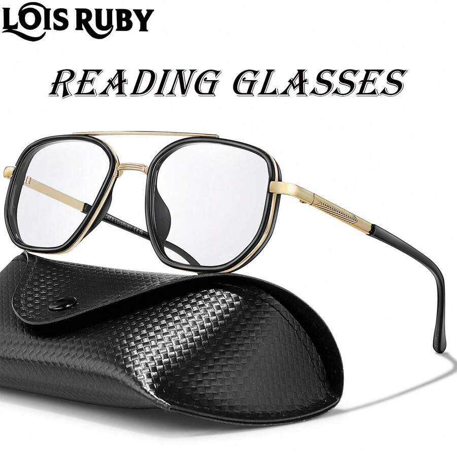 1PC Metal Frame Fashionable Color Changing Reading Glasses, Anti Blue Light Lenses, Suitable For Middle-Aged And Elderly People To Read Books, Newspapers, Mobile Phones, With Exquisite Glasses Cases, UNISEX - Silver AD11 Case - View 1