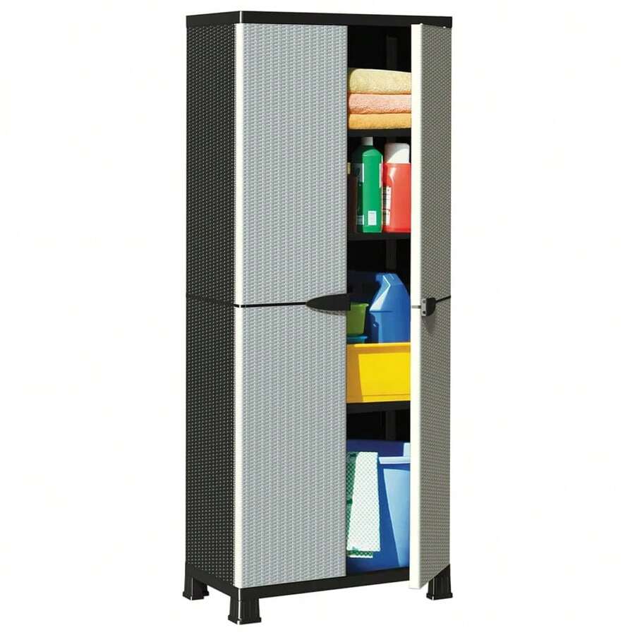 vidaXL Kunststoffschrank 68x39x171,5 Cm Im Rattan-Design - Grey - View 1