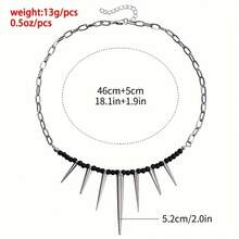 Vintage Hip Hop Spike Pendant Necklace - Fashion Alloy Gothic Rivet Beaded Chain, Bohemian Style Clavicle Choker For Party - 黑色 - 查看 4
