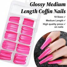 Long Coffin Nails - 100pc Hot Pink Press Ons, XL Fake Nails, Full Cover Acrylic Pink Ballerina Nails For Women & FFgirls{Inchcolor_nameinch:InchHotPinkinch} - 亮粉紅色 - 查看 3