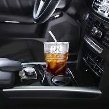 1 Set Of Striped Glass Cup With Straw And Lid, Portable Minimalist Water Cup, Vertical Striped Glass Cup, High-Quality Reusable Glass Coffee And Juice Cup, Multi-Purpose Beverage Container, Suitable For Home, Office, Beach, Various Parties, Applicable For Coffee, Tea, Milk, Iced Americano And Milkshake