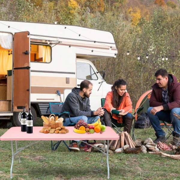 Heavy-Duty 180cm Portable Folding Table With Handle, Multifunctional, Ideal For Camping, Picnics, Indoor And Outdoor Parties, 135kg Capacity (Pink).
