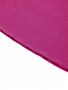 UREREM 210g Vestido de manga larga ajustado con cuello cuadrado, de punto acanalado y cordón lateral en color liso suave - Rosa Fucsia - Ver 7