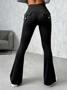 YEOREO Flare Leggings With Pockets For Women Butt Lifting Gym Yoga Leggings Flare Leggings Joggers For Women Fall Clothes For Women Winter Clothes For Women - 黑色 - 查看 3