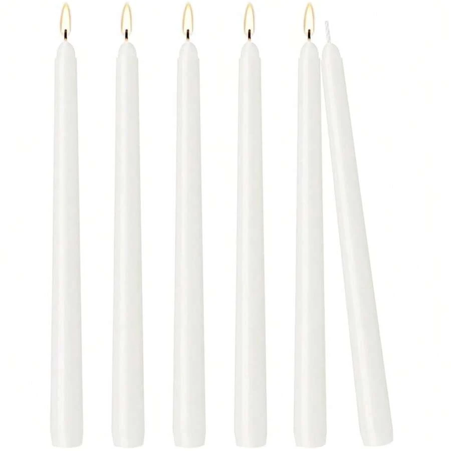 6 Pack White Dripless Unscented Taper Candles - 10 Inch Candle Sticks Long Burning 8 Hours - For Candlesticks, Weddings, Dinner, Parties, Vigil, Advent, Christmas, Than1ks 1giving{Inchcolor_nameinch:InchWhiteinch,Inchsize_nameinch:Inch12Inch-6Countinch} - 白色的 - 查看 1