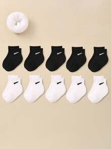 10 perechi de șosete sport casual alb-negru, stil toamnă și iarnă, pentru copii mici, șosete de mers pe jos pentru bebeluși, șosete calde de iarnă din țesătură terry îngroșată, potrivite atât pentru băieți, cât și pentru fete.