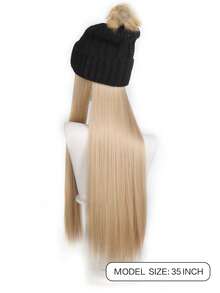 Winter Warm Knitted Beanie Hat Hair Extension Long Straight Hair Hat Synthetic Wig With Fluffy Pom Hat For Women Suitable For Daily Wear And Gatherings - Multicolor - View 6