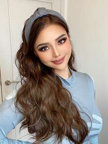 灰色打结皮质发箍(白色打结皮质发箍、绿色丝绒发箍)搭配大波浪假发 - 24英寸可拆卸合成假发,易于佩戴,长波浪发顶,适合日常和派对场合。 - 彩色 - 查看 6