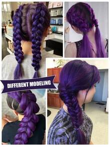 紫色编织假发接发 1 包 24 英寸预拉伸编织假发，女士紫色接发，适用于辫子、角色扮演、万圣节服装 - 彩色 - 查看 7