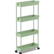 4-Tier Slim Rolling Storage Cart Storage Cart Organizer Rolling Utility Cart, Mobile Shelving Unit Slide Out Storage Shelves For Kitchen Living Room Bathroom Laundry Room & Dressers Outdoor Decor - màu xanh lá - Xem 1