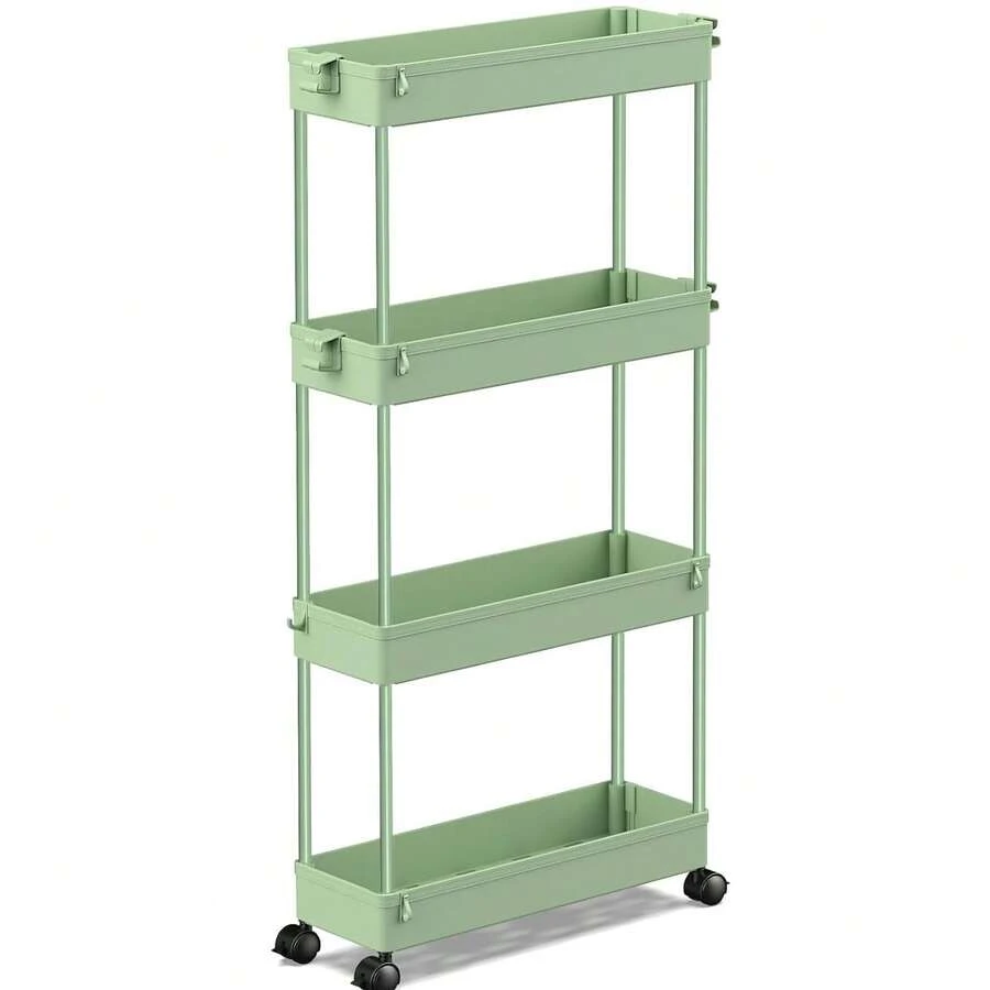 4-Tier Slim Rolling Storage Cart Storage Cart Organizer Rolling Utility Cart, Mobile Shelving Unit Slide Out Storage Shelves For Kitchen Living Room Bathroom Laundry Room & Dressers Outdoor Decor - màu xanh lá - Xem 1