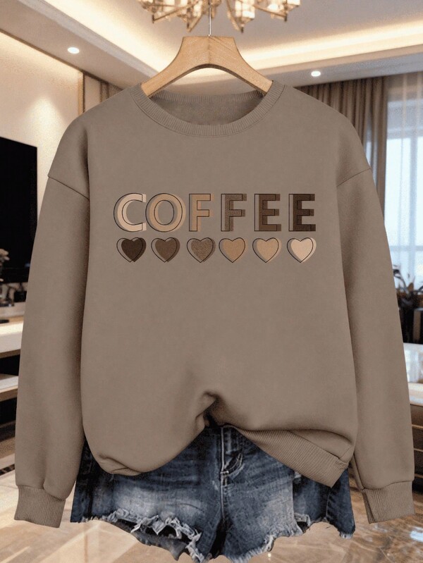 Sudadera casual de mujer LOVE JOYY ROSE con estampado de letras "CAFÉ"