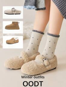 1双/2双/3双/5双装 女士加厚保暖蕾丝波点船袜，秋冬季舒适袜 - 彩色 - 查看 6