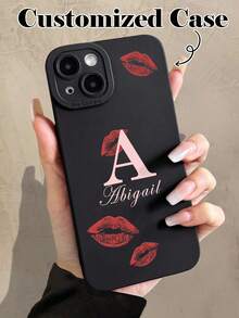 Customized Personalized Signature With Red Lip Pattern Black Soft Full Coverage Selfie Photo Phone Case, Customized Name Phone Case Protective Cover Compatible With Samsung, Redmi, 13 14 15 14C A14 A15 16A A34 A35 A36 A53 A54 A55 A56 S25 S24 S23 S22 S21 S20 Ultra Compatible With IPhone 16 Pro Max - Black - View 1