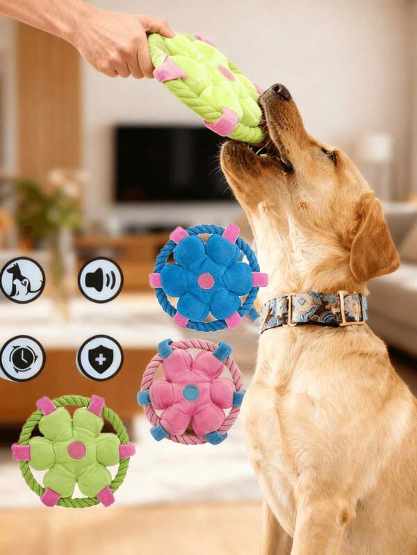 1pc Durable Anti-Choking Dog Chew Squeaky Toy, Soft Rope Loop Design For Interactive Play, Ideal For Fetching Tug-Of-War And Dental Exercise, Suitable For Puppies And Adult Dogs, Multiple Colors Available