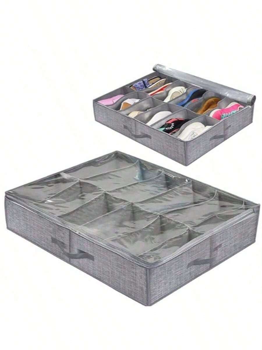 صندوق تخزين الأحذية تحت السرير قوي 1/2 قطعة، يمكن استخدامه للأحذية والنعال والكعب العالي وما إلى ذلك. يمكن استخدامه تحت السرير أو خزانة الأحذية، مع نافذة شفافة وتهوية جيدة