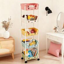 Carrito de almacenamiento móvil de cinco niveles con diseño con ruedas, adecuado para la sala de estar, el dormitorio y la cocina. Organiza libros y artículos de papelería del dormitorio. Estantería de almacenamiento multifuncional disponible en colores macaron/blanco. Regalo práctico para decoración de Halloween/Navidad - Multicolor - Ver 12