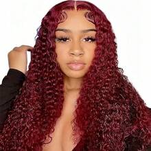 ownvmor 99j Burgundy Lace Front Wigs Human Hair 20 Inch Deep Wave Lace Front Wigs Human Hair Pre Plucked Red Curly Human Hair Wig 5x5 HD Colored Frontal Wet And Wavy Loose Deep Wave - 酒紅色 - 查看 3